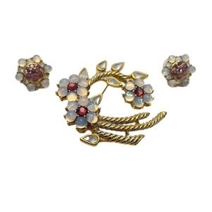 Monet Moon-glow Floral Brooch & Pierced Earrings Set